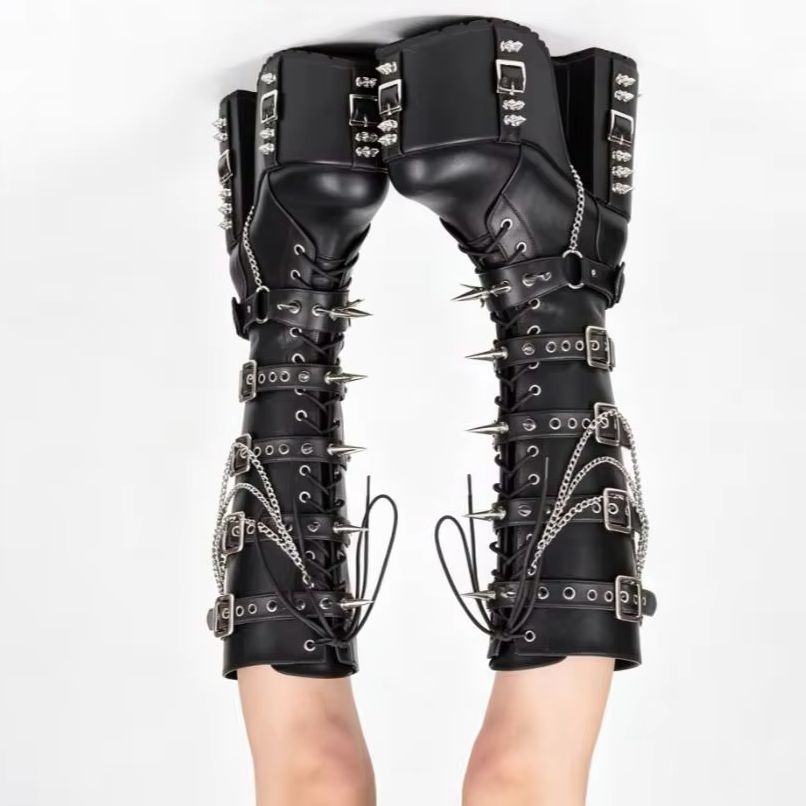 Street Fashion Punk - Stivali da moto con plateau stile