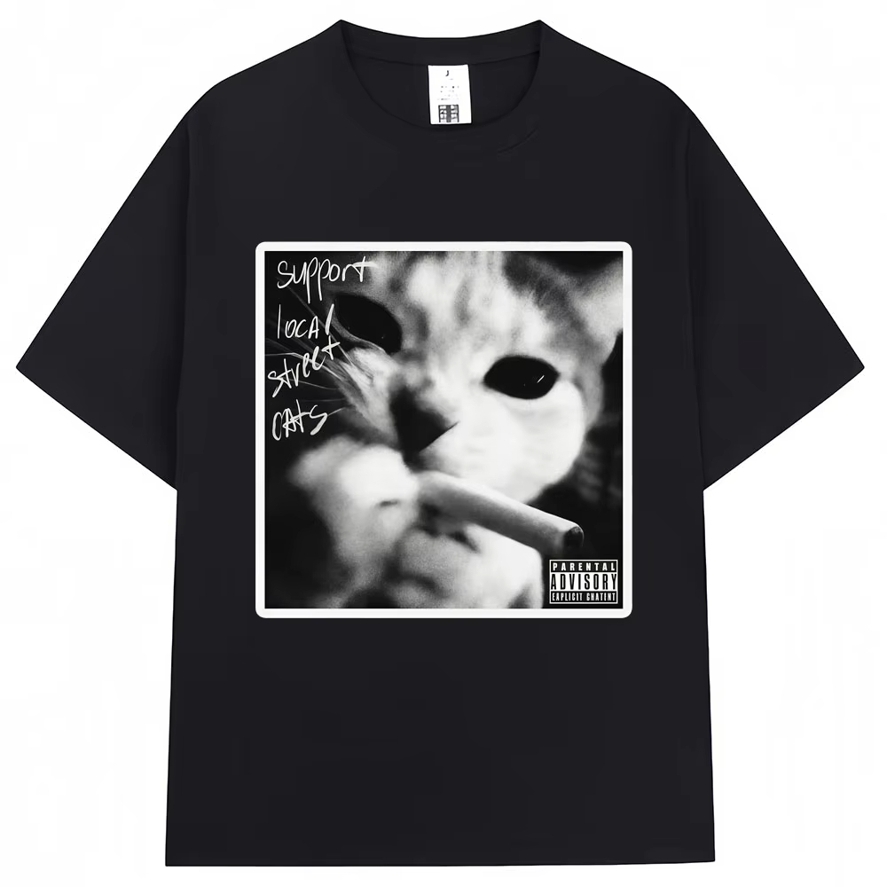 Fashion Street Cat - T-shirt Vintage Anni '90 con Meme