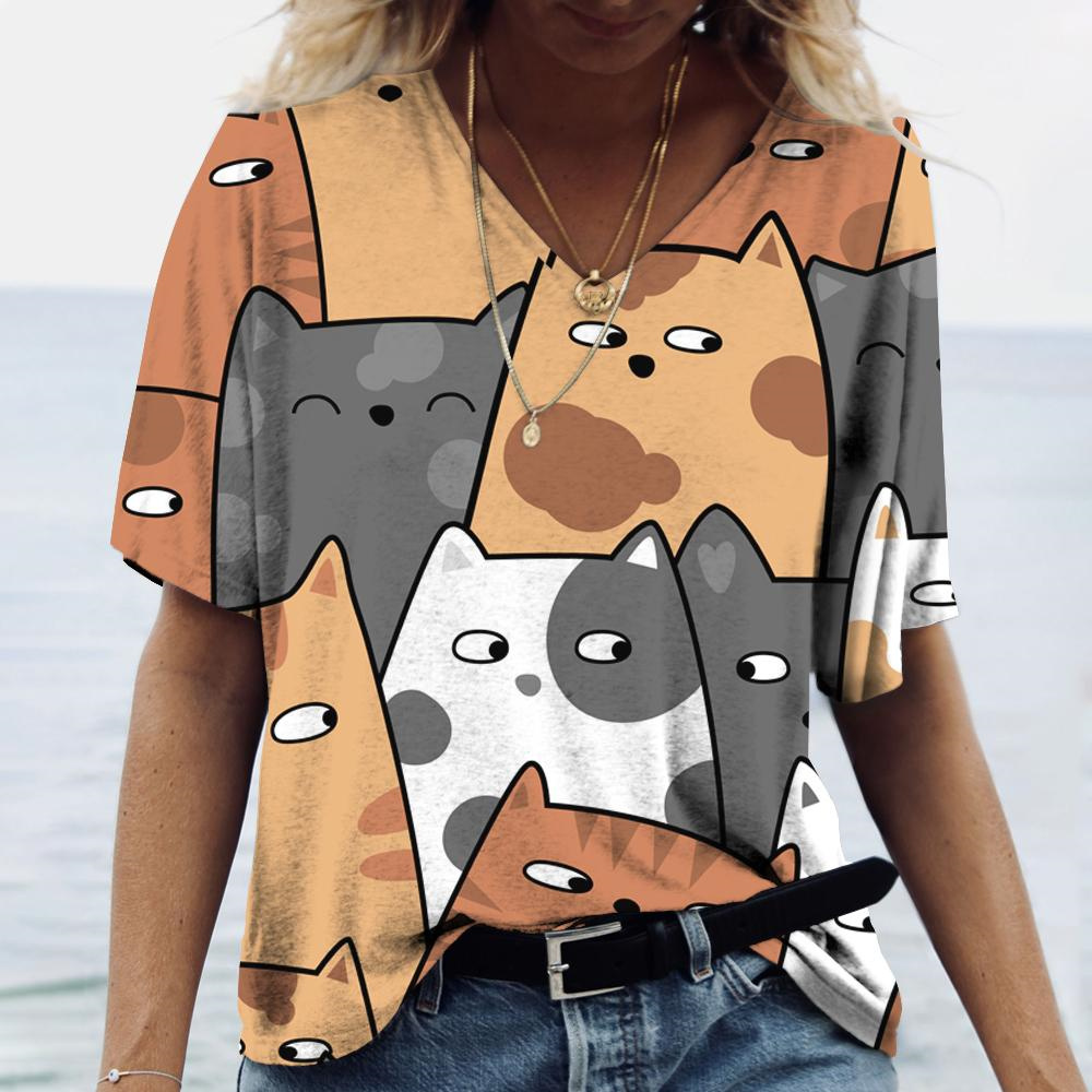 Fashion Street Cat - T-shirt da donna con scollo a