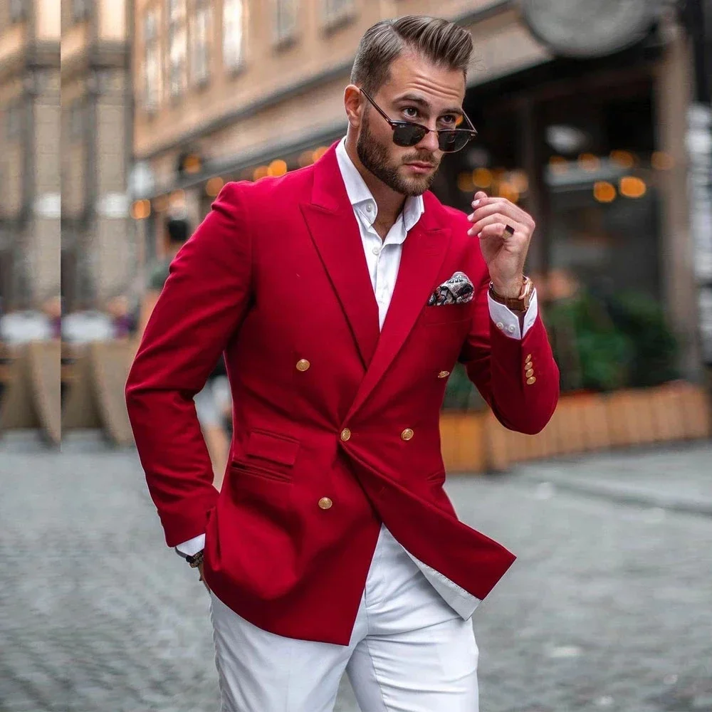 Street Fashion Jacket Men - Completo Uomo Elegante Rosso con Pantaloni