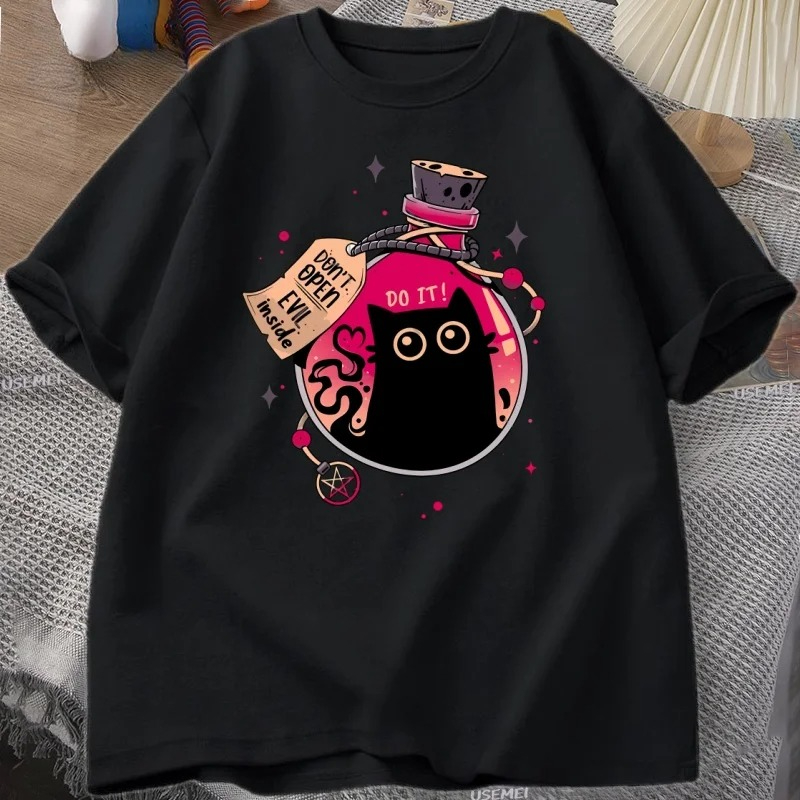 Fashion Street Cat - T-shirt gatto nero malvagio nella bottiglia